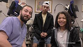 tsayyyy sneaks backstage to spread michelle anderson's gaping latex gloved pussy in shower