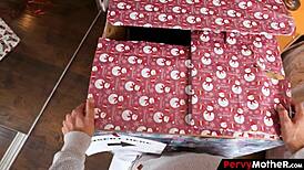 Pervymother hides in a Christmas box craving taboo footplay