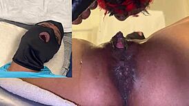 Ebony Masked Babe Dripping Squirt Orgasm On Huge Dildo