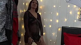 Latina slips into lingerie for backstage photoshoot quick session
