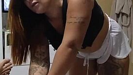 Married redhead video calls lover as husband strokes watching her tits