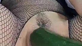 colombian curvy blonde milf rabitquicky squirts on cucumber in wet pussy closeup