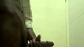 Skinny black college guy caught jerking huge cock in office bathroom cums double