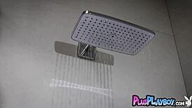 Li Moon strips teasingly posing her petite natural body for Playboy.