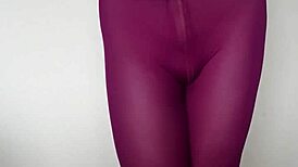 cum dripping down sexy burgundy leggings feels so intense