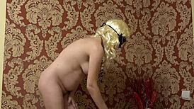 A pregnant milf tries jewelry before Christmas then masturbates hairy pussy with comb homemade