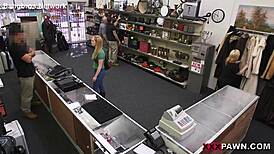 Blonde gives sloppy blowjob for massive facial cumshot on natural tits during hot game play