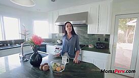 Busty Brooke Beretta stepmom fucks young dude hard in kitchen 😍 loves riding big cock