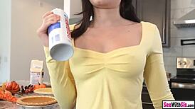 stepbro savors whipped cream off stepsis huge tits then bangs