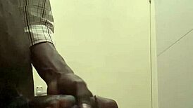 Skinny black college guy caught jerking huge cock in office bathroom cums double