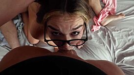 Skinny Teen Roommate Joins Muscular Couple for Deepthroat MMF Threesome Facial Cumshot