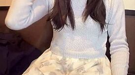 cute glasses japanese shemale masturbates quietly in private