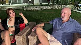 Old cuck watches muscular burglar pound young latina wife outdoors 😈 poolside action with angel cruz & celeste alba