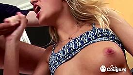 Kathy seeger skinny blonde jerks cum facial in thong panties