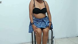 Busty 18-year-old student films steamy chair content