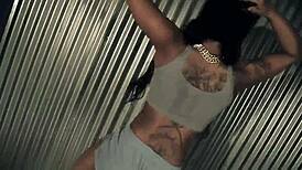 Black ebony strips teases shakes massive ass in best twerk booty dance rip clothes