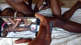 Watch your hot girlfriend get pounded hard by her wild friend backstage!