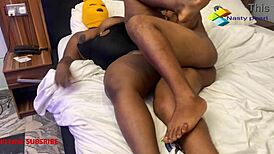 tourist rips clothes off moaning african stripper for wet pussy creampie in changing room