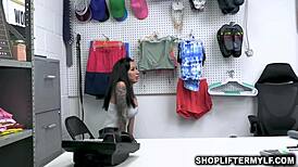 tattooed brunette shoplifter rides boss's monster cock at work deepthroat style