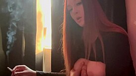 artemisia love fucks dildo hard while smoking cigarette