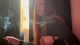 artemisia love fucks dildo hard while smoking cigarette