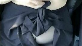 horny stepmom flashes big tits publicly from moving car