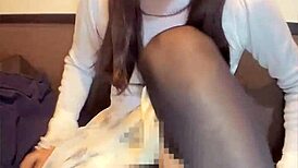 cute glasses japanese shemale masturbates quietly in private