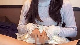cute glasses japanese shemale masturbates quietly in private