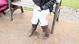 British lassie soaks pants publicly in exhibitionist piss flash
