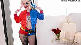 Arielle Aquinas As Sexy Harley Quinn Swallows Huge Cock Cum After Fleshlight Blowjob