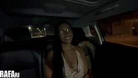 dragged hot busty latina slut into car for big cock deepthroat blowjob orgasm facial cum swallow