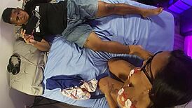 Petite pregnant stepmom begs tattooed son for creampie in lingerie