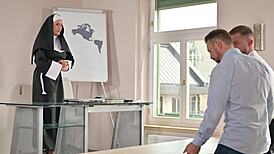 Naughty Nun Brittany Bardot Dpd Spanked Hard By Students' Fathers!