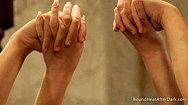 Hey, tied up lesbian slaves get whipped hard by madame in bondage. Big tits big ass femdom domination punishes submissives