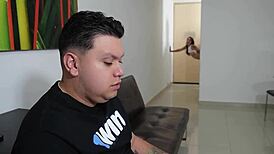 plumber fucks latina wife while husband watches soccer