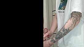 Stepmom's friend grips and strokes cock at house party