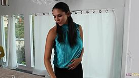 Classy busty ebony with big boobs curly hair in lesbian threesome sex