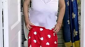 A Sneaky Day Peeping Granny Maria's Lingerie Toilet Fun Ends in Joi