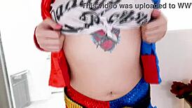 Arielle Aquinas As Sexy Harley Quinn Swallows Huge Cock Cum After Fleshlight Blowjob
