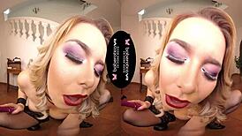 Nikky Dream blonde milf solo masturbates with toys in heels vr reality