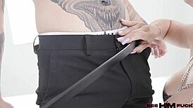 tatted tommy receives milf sandy loves sloppy footjob ass worship