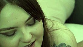 Cum leaks from pussy as she strap-on fucks him after chastity belt blowjob!