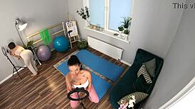 Inked Yoga Instructor Joins Bisexual Couple for Licking Anal Doggystyle Threeway Orgy