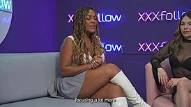 hey latina milf carla morelli goes hard with maxx betancur while interviewer dani ortiz watches wild