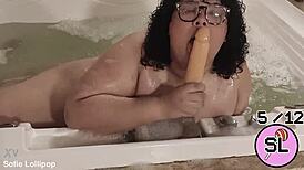 Trans babe plays in hydromassage solo