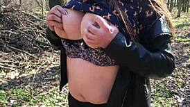 watch me finger fat pussy while hubby jerks in woods! 🌳💦