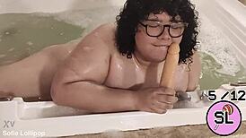 Trans babe plays in hydromassage solo