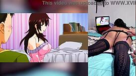 reacting to hot hentai blowjobs with cum in throat and big tits... love how stepbro shows off my big ass