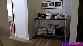 Horny stepsis Avery Moon caught riding dildo in kitchen masturbating shaved pussy deepthroat cum 😈🍆