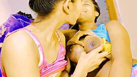 brunette teen slut gets her tight pussy pounded hard in wild threesome with two guys homemade